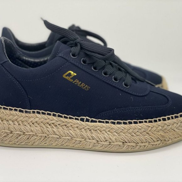 Christian Louboutin Navy and Tan Espadrille Flats - Picture 6 of 10